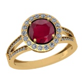 1.90 Ctw SI2/I1 Ruby And Diamond 14K Yellow Gold Engagement Halo Ring