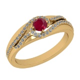 0.75 Ctw SI2/I1 Ruby And Diamond 14K Yellow Gold Engagement Ring