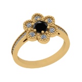 0.80 Ctw I2/I3 Treated Fancy Black And White Diamond 14K Yellow Gold Filigree Anniversary Ring