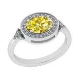 1.42 Ctw I2/I3 Treated fancy Yellow And White Diamond 14K White Gold Engagement Halo Ring