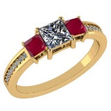 1.68 CtwSI2/I1 Ruby And Diamond 14K Yellow Gold three Psc Ring