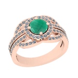 1.57 Ctw SI2/I1 Emerald And Diamond 14K Rose Gold Engagement Halo Ring