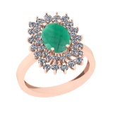 2.90 Ctw SI2/I1 Emerald And Diamond 14K Rose Gold Engagement Ring