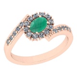 0.92 Ctw SI2/I1 EmeraldAnd Diamond 14K Rose Gold Vintage Style Engagement Ring
