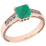 1.11 Ctw I2/I3 Emerald And Diamond 14K Rose Gold Vintage Style Ring