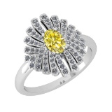 1.15 Ctw I2/I3 Treated fancy Yellow And White Diamond 14K White Gold Vintage Style Ring