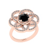1.82 Ctw I2/I3 Treated Fancy Black And White Diamond 14K Rose Gold Engagement Halo Ring