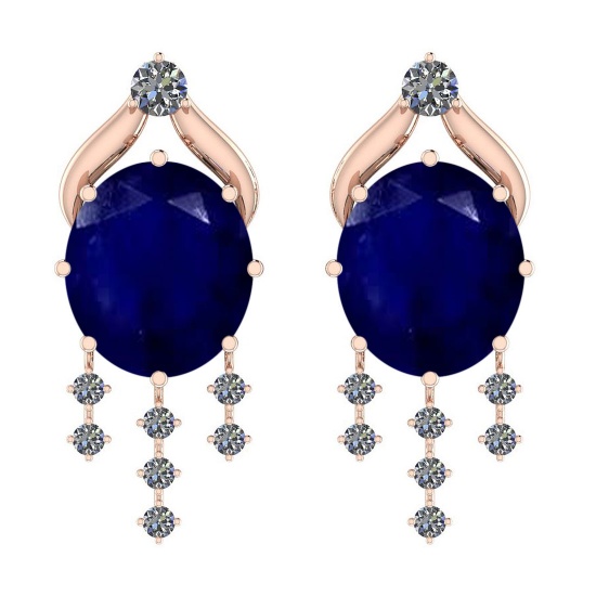 2.92 Ctw SI2/I1 Blue Sapphire And Diamond 14K Rose Gold Earrings
