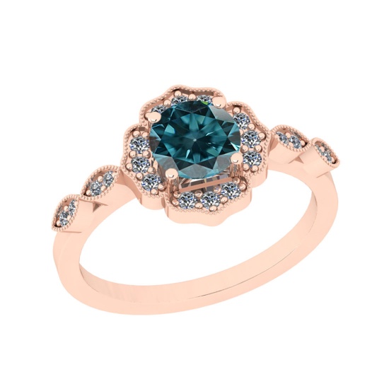1.10 Ctw I2/I3 Treated Fancy Blue And White Diamond 14K Rose Gold Ring
