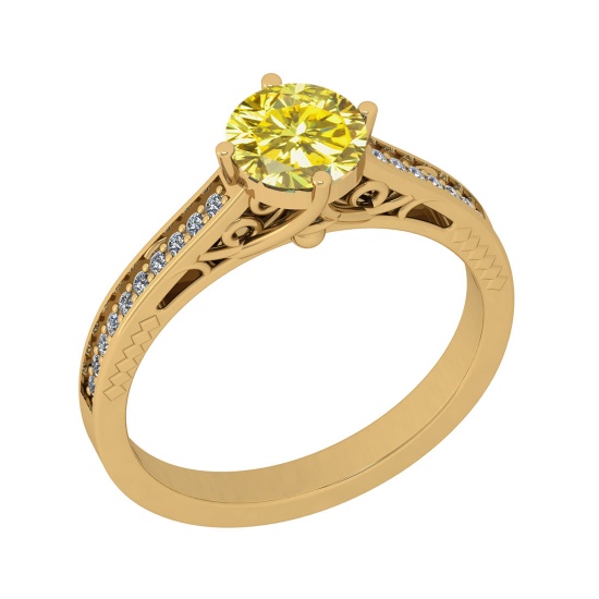 1.12 Ctw I2/I3 Treated Fancy Yellow And White Diamond 14K Yellow Gold Filigree Engagement Ring