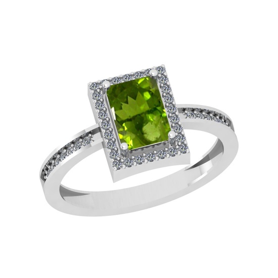 0.98 Ctw SI2/I1 Peridot And Diamond 10K White Gold Promise Ring