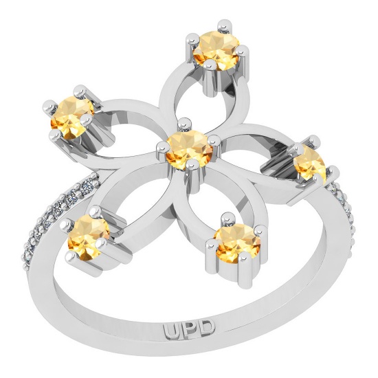 0.58 Ctw SI2/I1 Citrine And Diamond 10k White Gold Flower Ring