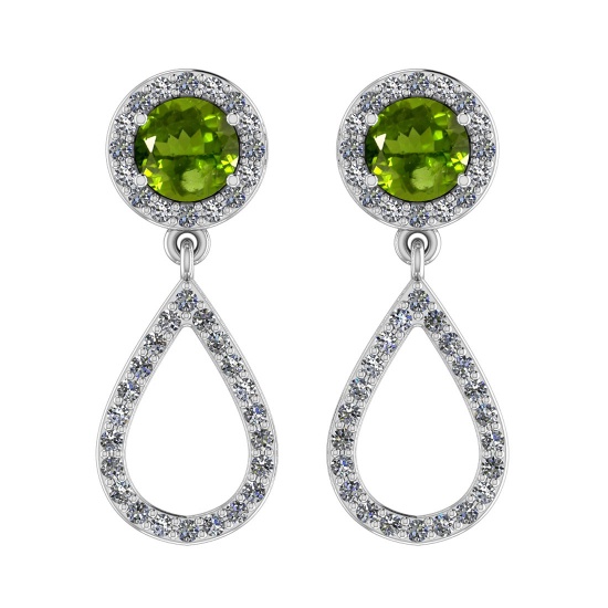 0.96 Ctw SI2/I1 Peridot And Diamond 10k White Gold Dangling Earrings