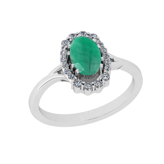 0.91 Ctw SI2/I1 Emerald And Diamond 14K White Gold Cocktail Ring