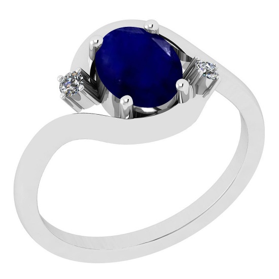 0.55 Ctw SI2/I1 Blue Sapphire And Diamond 14K White Gold Engagement Ring