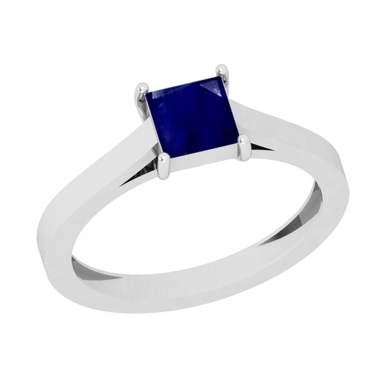 1.00 Ctw Blue Sapphire Style Prong Set 14K White Gold Solitaire Ring