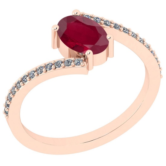 0.56 Ctw SI2/I1 Ruby And Diamond 14K Rose Gold Anniversary Ring