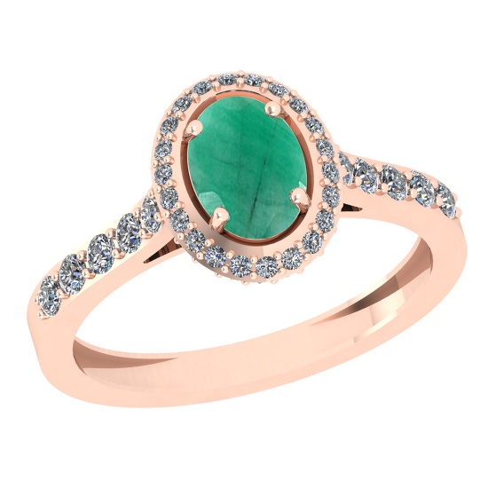 1.20 Ctw VS/SI1 Emerald And Diamond 14K Rose Gold Ring