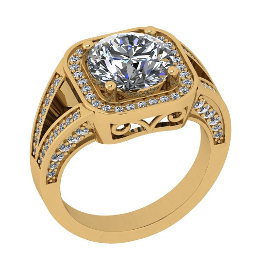 3.06 Ctw SI2/I1 Diamond 14K Yellow Gold Engagement Halo Ring