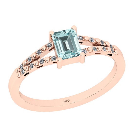 0.60 Ctw SI2/I1 Aquamarine And Diamond 14k Rose Gold Ring