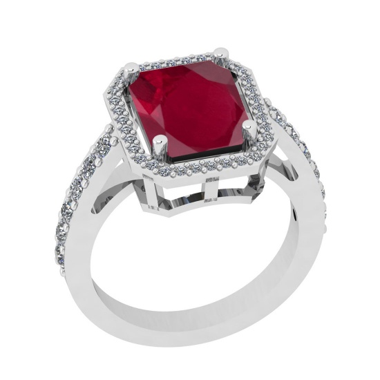 3.10 Ctw VS/SI1 Ruby And Diamond 14K White Gold Vintage Style Ring