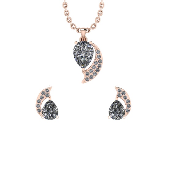 1.28 Ctw VS/SI1 Diamond 14K Rose Gold Pendant+Earrings Set