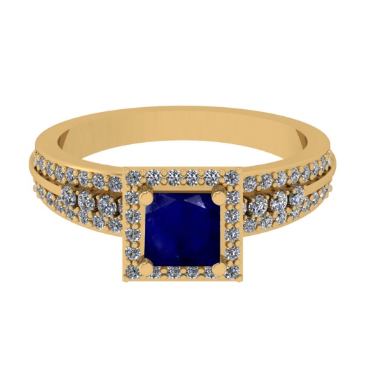 1.25 Ctw VS/SI1 Blue Sapphire And Diamond 14K Yellow Gold Vintage Style Ring