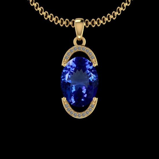 4.54 Ctw SI2/I1 Tanzanite And Diamond 14K Yellow Gold Necklace