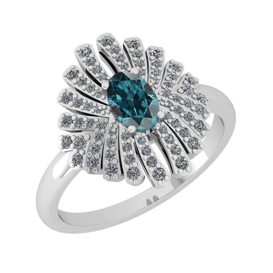 1.15 Ctw I2/I3 Treated fancy blue And White Diamond 14K White Gold Vintage Style Ring