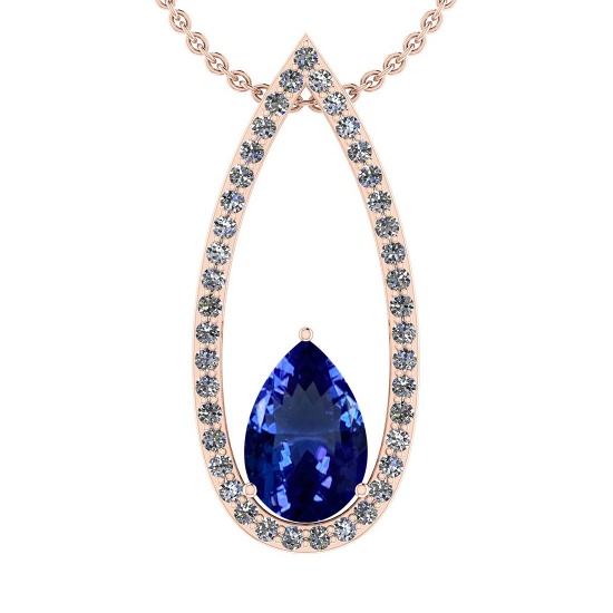 4.39 Ctw SI2/I1 Tanzanite And Diamond 14K Rose Gold Vintage Style Necklace