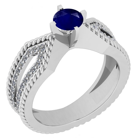0.50 Ctw I2/I3 Blue Sapphire And Diamond 14K White Gold Ring