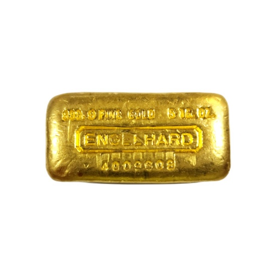 Vintage Poured 5oz Engelhard Gold Bar 999.9