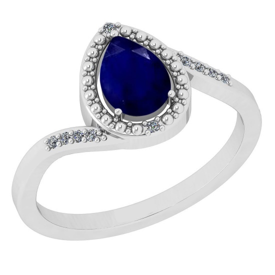 0.65 Ctw SI2/I1 Blue Sapphire And Diamond 14K White Gold Ring