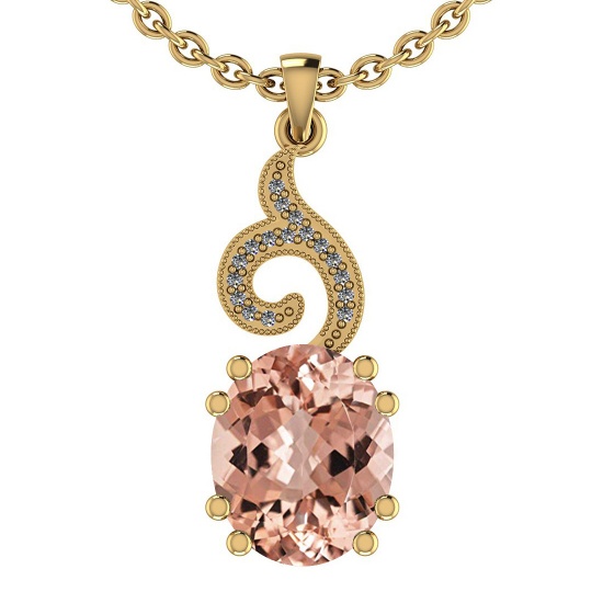 4.25 Ctw SI2/I1 Morganite And Diamond 14K Yellow Gold Vintage Style Necklace