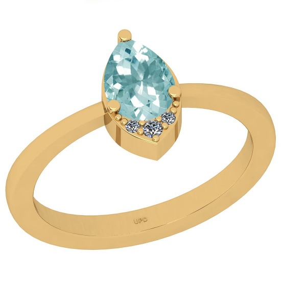 0.63 Ctw SI2/I1 Aquamarine And Diamond 14k Yellow Gold Ring