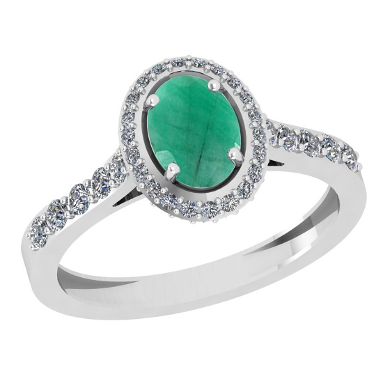 1.20 Ctw VS/SI1 Emerald And Diamond 14K White Gold Ring