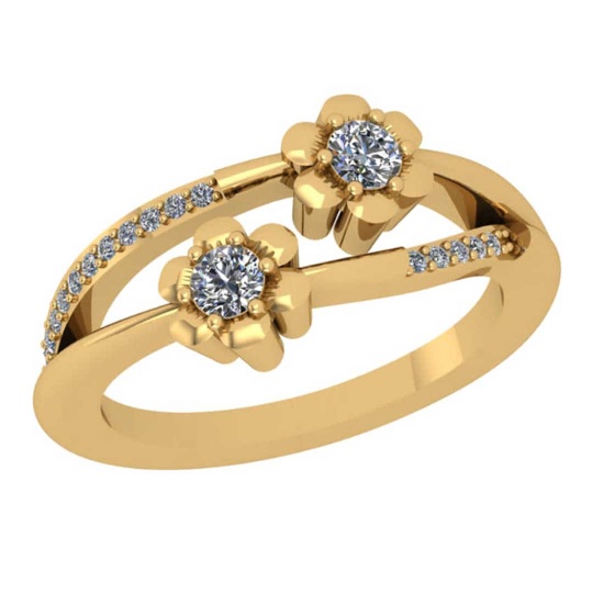 0.29 Ctw VS/SI1 Diamond 14K Yellow Gold Flower Engagement /Wedding Ring