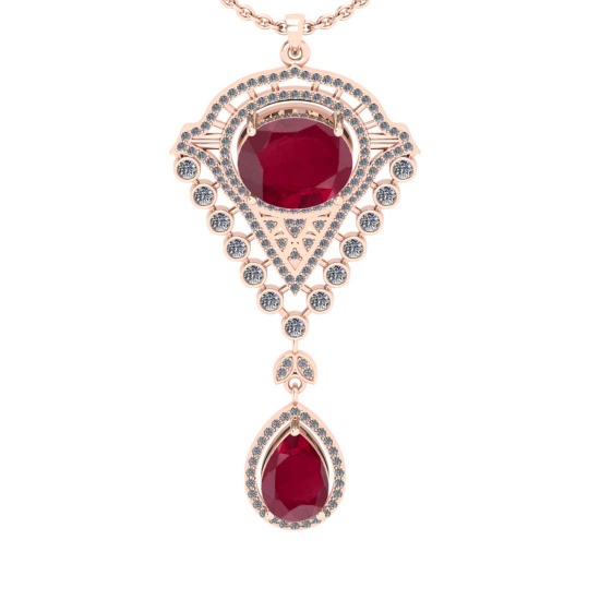 8.62 Ctw VS/SI1 Ruby And Diamond 14K Rose Gold Pendant Necklace