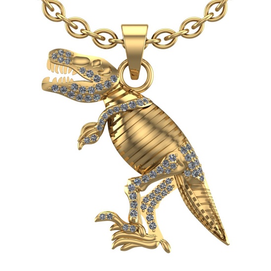 0.47 Ctw SI2/I1 Diamond 14K Yellow Gold Creature /Dinosaur Pendant Necklace