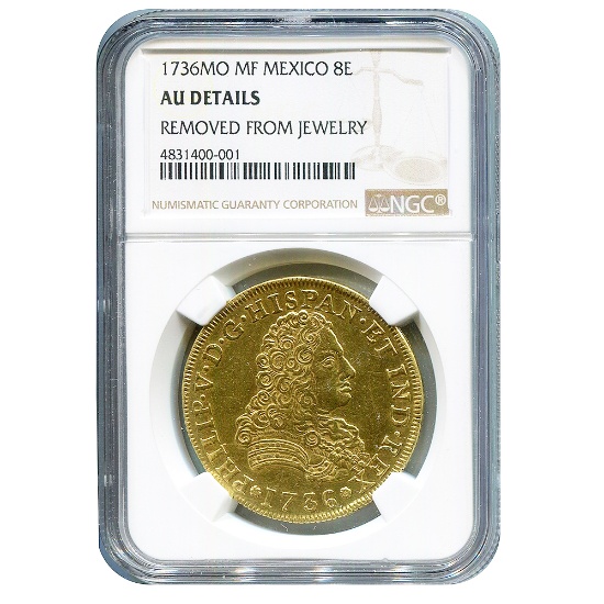 Mexico 8 Escudos Gold 1736Mo AU Details NGC