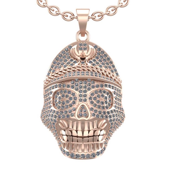 2.38 Ctw VS/SI1 Diamond 14K Rose Gold Skull Pendant Necklace