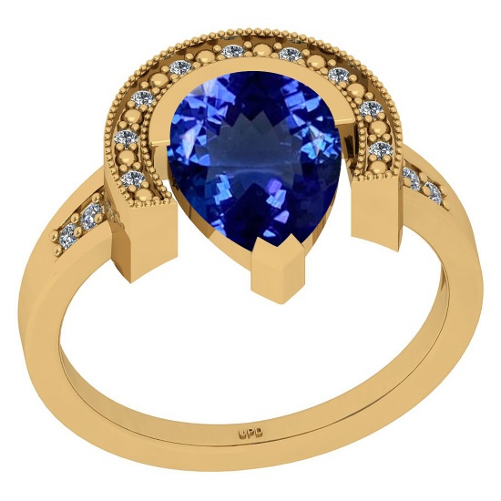 2.62 Ctw SI2/I1 Tanzanite And Diamond 14K Yellow Gold Engagement Ring