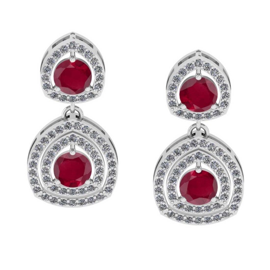 2.76 Ctw VS/SI1 Ruby And Diamond 14K White Gold Earrings