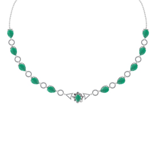 22.57 Ctw VS/SI1 Emerald And Diamond 14K White Gold Necklace ALL DIAMOND ARE LAB GROWN