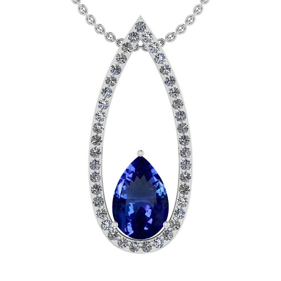 4.39 Ctw SI2/I1 Tanzanite And Diamond 14K White Gold Vintage Style Necklace
