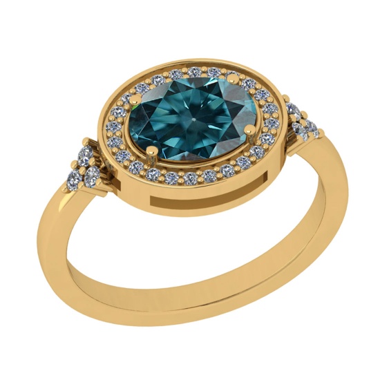 1.42 Ctw I2/I3 Treated fancy blue And White Diamond 14K Yellow Gold Engagement Halo Ring