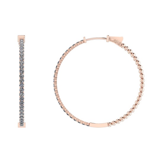 Certified 0.96 Ctw SI2/I1 Diamond 14K Rose Gold Hoop Earrings