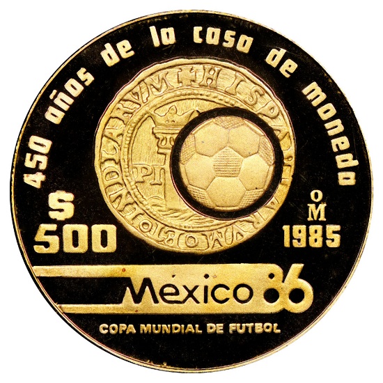 Mexico 500 Pesos Gold 1985 PF World Cup