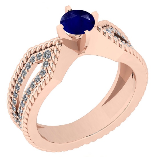0.50 Ctw I2/I3 Blue Sapphire And Diamond 14K Rose Gold Ring