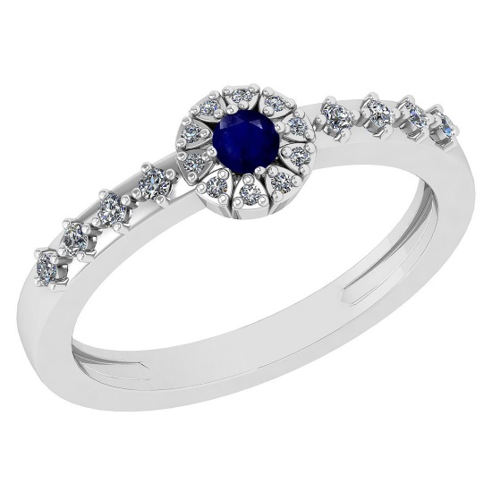 0.27 Ctw I2/I3 Blue Sapphire And Diamond 14K White Gold Ring